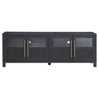Hudson&Canal - Meuble TV Holbrook pour téléviseurs jusqu'à 75" - Grain noir-Une conception de transition peut accueillir des téléviseurs jusqu'à 75 pouces pour votre espace de divertissement