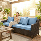 Outsunny - Canapé de patio extérieur modulaire de 4 places, bleu-Structure en acier galvanisé et osier en PE tressé à la main, résistant aux UV, pour une durabilité accrue