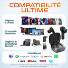 Delton - Écouteurs sans fil T50 avec 4 microphones ENC, connectivité via dongle USB Type-A et Type-C, noir-Gérez facilement votre expérience audio grâce à nos écouteurs dotés d'un traducteur IA, équipés de commandes tactiles multifonctions pour la lecture/pause, le passage au morceau suivant/précédent, le réglage du volume, le changement de mode jeu/musique et l'activation de l'assistant vocal.