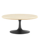Modway - Lippa Rond de 36 po Faux travertin Table basse, Travertin noir-Travertin artificiel