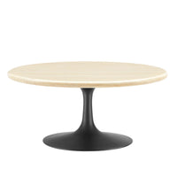 Modway - Lippa Rond de 36 po Faux travertin Table basse, Travertin noir-Travertin artificiel