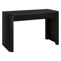 Hudson&Canal - Bureau rectangulaire cannelé Palmera 47,5 po de large, finition grain noir-Deux tiroirs s'ouvrant séparément, avec des poignées sur le dessus pour faciliter l'utilisation
