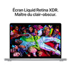 Apple - MacBook Pro 14 po - M5 Max - CPU 18 cœurs - SSD 2 To - Mémoire 36 Go - Argent-Écran pro éclatant - L'écran Liquid Retina XDR 14,2 po affiche des pics de luminosité à 1 600 nits, jusqu'à 1 000 nits de luminosité en continu et un contraste de 1 000 000:1
