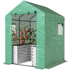 Outsunny - Serre avec jardinière surélevée, blanc-Le design 2-en-1 offre à la fois un espace de plantation et un cadre adapté  
