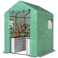 Outsunny - Serre avec jardinière surélevée, blanc-Le design 2-en-1 offre à la fois un espace de plantation et un cadre adapté  
