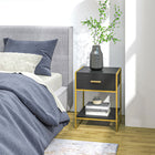 HOMCOM - Table de nuit avec tiroir et étagère - noir - lot de 2-Fabriqués en panneau MDF et en structure en acier, ils sont résistants et faciles à entretenir 