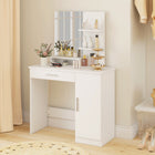 HOMCOM - Coiffeuse avec miroir et étagères - 35,4 po L x 15 po l x 54,3 po H - blanc-Étagères réglables à l'intérieur de l'armoire pour différents besoins de rangement 