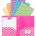 JAM Paper - Chemises plastiques couleur POP - 2 pochettes résistantes avec 3 perforations - couleurs tendance à chevrons assorties - Paquet de 6-Chemises plastiques à chevrons JAM Paper avec perforation 3 trous | Couleurs : fuchsia, jaune, violet, orange, bleu sarcelle et vert citron