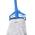 Globe Commercial - Balai à franges synthétique Syn-Pro - Bande étroite - 16 oz - Extrémité coupée - Blanc-4 lignes de couture en bande