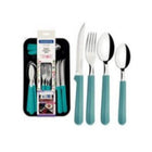 Tramontina - Service de couverts - Ensemble de 25 pièces-Lames en acier inoxydable, manches en polypropylène turquoise, lames de couteaux avec une durabilité de tranchant accrue grâce au traitement thermique. L'ensemble comprend : Cuillère de table - 6 pcs, Cuillère à dessert/thé - 6 pcs, Couteau à steak 5” - 6 pcs, Fourchette de table - 6 pcs, Un tiroir