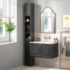 Kleankin - Armoire de rangement de salle de bain avec étagères et porte-papier toilette - grain de bois noir-Le motif à lignes géométriques sur les panneaux de porte apporte un charme moderne 