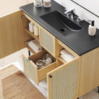 Modway - Chaucer 48" Vanité de salle de bain à un seul lavabo - Noir de chêne-Portes en rotin tissé