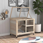 PawHut - Clapier d’intérieur pour lapin avec roulettes, cage pour lapin avec rampe, bois naturel-Conception à 2 étages, offre un grand espace 