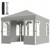 Outsunny - Tente auvent pliante 9.6 pi l x 9.6 pi L avec 4 parois latérales - Installation facile à 1 bouton - Gris clair-Tissu Oxford 210D UPF50+ avec revêtement argenté pour une excellente protection solaire