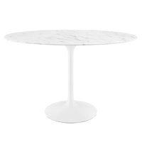 Modway - Lippa Ovale de 48 po Faux marbre Table à manger, Blanc-Sommet ovale en marbre artificiel