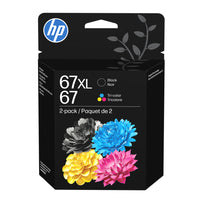 Cartouche d'encre noire HP 67 Couleur/67XL Noir, paquet de 2-Cyan, magenta, jaune/Noir