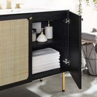 Modway - Chaucer 36" Vanette de salle de bain - Noir Blanc-Portes en rotin tissé