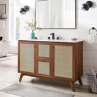 Modway - Soma 48" Vanité de salle de bain à un seul lavabo - Blanc noyer-Poignées de porte en métal