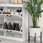 HOMCOM - Armoire à chaussures étroite avec tiroirs rabattables et étagère réglable pour entrée - blanc-Le dispositif anti-basculement assure une sécurité supplémentaire 