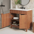 Modway - Miles 36" Vanette de salle de bain - Noyer blanc-Bassin d’évier en céramique