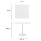 Modway - Lippa 36 po Carré Bois Table à manger, Blanc-	Plateau de table en MDF laqué