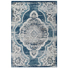 Modway - Entourage Médaillon vintage fleural vintage Malia Tapis de comédie 8 pi l x 10 pi L - Ivoire et bleu-Tapis d’espace à médaillons vintage floraux vintage vieillis