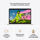 Apple - MacBook Air 13 po - M5 - 10 coeurs - 1 To SSD - Mémoire unifiée 16 Go - Comète-Caméra Center Stage 12 MPX - Pendant vos appels vidéo, restez automatiquement au milieu de l’image avec Cadrage centré ou utilisez Vue du bureau pour partager un plan en plongée de votre espace de travail. Et profitez d’un son incroyable grâce à un réseau de trois micros et un système à quatre haut-parleurs avec Audio spatial et Dolby Atmos