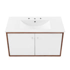 Modway - Transmit 36" Vanité de salle de bain murale - Blanc noyer-Matériel Chrome