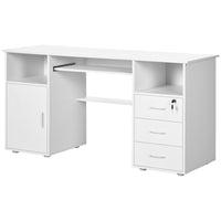 HOMCOM - Bureau d'ordinateur avec tiroirs - 57,1 po L x 19,7 po l x 29,5 po H - blanc-Espace de bureau ample pour l’écriture, le travail informatique et autres activités de bureau à domicile 