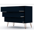 Manhattan Comfort - Rockefeller commode moderne mi-siècle 35,24" - tatiana bleu minuit-Pieds évasés en fil métallique à la mode pour une durabilité accrue
