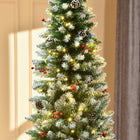 HOMCOM - Arbre de Noël artificiel floqué pré-éclairé 7 - 5' avec pommes de pin-Base solide pour plus de stabilité 