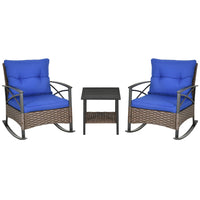 Outsunny - ensemble de 3 pièces fauteuils à bascule avec coussins rembourrés-Ensemble de fauteuils à bascule comprenant 2 fauteuils à bascule et une table basse avec rangement inférieur pour un espace de vie extérieur élégant 
