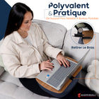 ShoppingAll - Coussin Support Réglable Pour Tablette Avec Bol À Collations - Gris-Design Spacieux - Mesure 16,9" x 10,8" x 3,5" pour offrir un espace généreux tout en restant compact et léger.