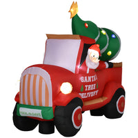 HOMCOM - Décoration de jardin gonflable de Noël de 1 - 80 m - Père Noël sur un tronc-Présentoir gonflable de 5,9 pieds de haut avec un camion avec un arbre de Noël conduit par le père Noël  