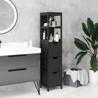 Kleankin - Armoire colonne étroite autoportante pour salle de bain - noir-Comprend 2 étagères ouvertes et trois tiroirs pour un grand espace de rangement et d’organisation   