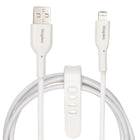 Staples - TECH Câble tressé de chargement Lightning vers USB-A - 3,3 pi - blanc-Câble tressé durable et anti-enchevêtrement testé pour résister à jusqu’à 5 000 torsions