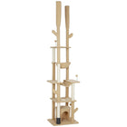 PawHut - arbre à chat du sol au plafond 89 po-100 po avec poteaux à griffer - marron-Hauteur réglable, 88,6 po-100,4 po (225-255 cm), économise de l’espace et améliore les niveaux élevés 