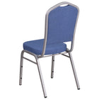 Chaise de banquet HERCULES empilable, dossier couronne, tissu bleu, siège épais (2,5 po), cadre argenté (FD-C01-S-7-GG)-Conception à dossier couronne