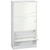 HOMCOM - Armoire à chaussures étroite avec 3 tiroirs basculants et étagères réglables - blanc brillant-Le meuble à chaussures moderne s'harmonise avec la plupart des styles de mobilier de maison