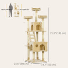 PawHut - Arbre à chat 71 po, tour avec griffoir, maisons, jouets - beige-Design haut de gamme avec 7 plateformes, 2 grandes niches, 3 jouets suspendus et 1 échelle 