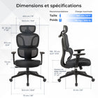 MotionGrey - Fauteuil de bureau ergonomique Mellow à dossier haut et accoudoirs réglables - Noir-Soutien entièrement réglable – Cette chaise comprend un appui-tête et des accoudoirs entièrement réglables, offrant un soutien personnalisé qui s’adapte à vos préférences. Le vérin intégré de classe 4 permet un réglage de la hauteur fluide, facilitant la recherche de votre position d’assise idéale
