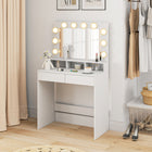 HOMCOM - Coiffeuse avec miroir éclairé et station de charge - 31,5 po L x 15,7 po l x 53,1 po H - blanc-Les tiroirs à glissement fluide permettent un accès facile et silencieux 