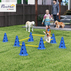PawHut - Ensemble portable de cônes d’obstacles d’agilité pour chien, avec 8 cônes et 8 barres, sac de transport - bleu-Améliore la concentration, la forme physique et la coordination 