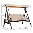 Outsunny - Balancelle de porche 3 places robuste avec auvent inclinable, beige-Les ensembles de balançoires pour jardin sont construits avec un cadre en acier avec finition revêtue de poudre, stable et solide, supporte jusqu’à 792 lb
