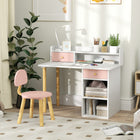 Qaba - Ensemble bureau et chaise pour enfants (2 pièces) avec rangement et étagères - Rose-Le rangement spacieux avec deux tiroirs et des étagères permet d'organiser les fournitures de manière ordonnée 