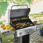 Kenmore - Barbecue au gaz sur piédestal à 3 brûleurs - Nacré-Couvercle revêtu de porcelaine et peinture, capuchons d’extrémité en acier peint, doublure en acier aluminisé complet et poignée en acier inoxydable.