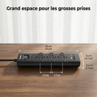 Huntkey - Parasurtenseur multiprise avec 12 prises et 3 ports USB (2 USB-A et 1 USB-C à charge rapide 20 W), cordon de 6 pi avec fiche plate - noir-Livré avec une rallonge durable de 6 pieds (1,8 m) et une conception de fiche plate, permettant un placement flexible derrière les meubles tout en atteignant facilement les prises murales éloignées.