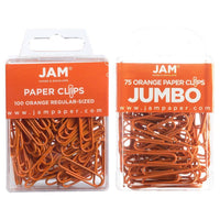 JAM Paper - Paquet combiné de trombones colourés - standard et jumbo - trombones orange - 1 paquet de 100 et 1 paquet de 75-Couleur : Orange