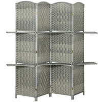 HOMCOM - Séparateur de pièce autoportant 4 panneaux avec étagères pour chambre - gris-Divise instantanément votre espace pour créer intimité et une atmosphère calme et concentrée  
