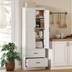 HOMCOM - Armoire de cuisine style ferme haute 67 po - blanc-Deux étagères réglables accueillent facilement des objets hauts comme des batteurs et des boîtes de céréales 